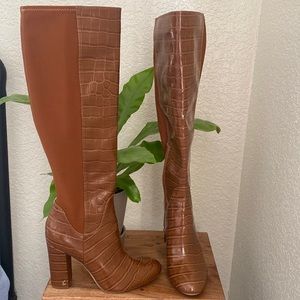 Clairmont Mocha color Croc embossed knee boot